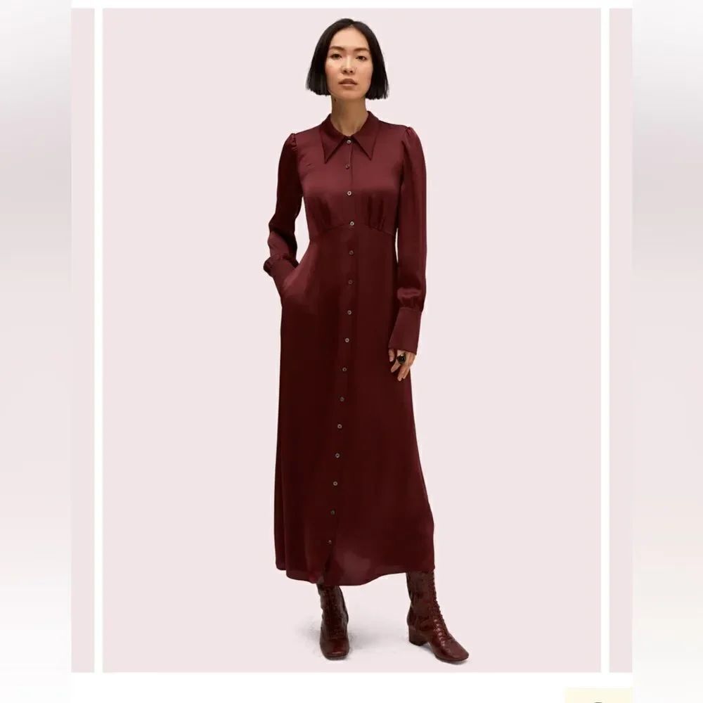 Kate Spade Satin Midi Candied Fig Shirtdress